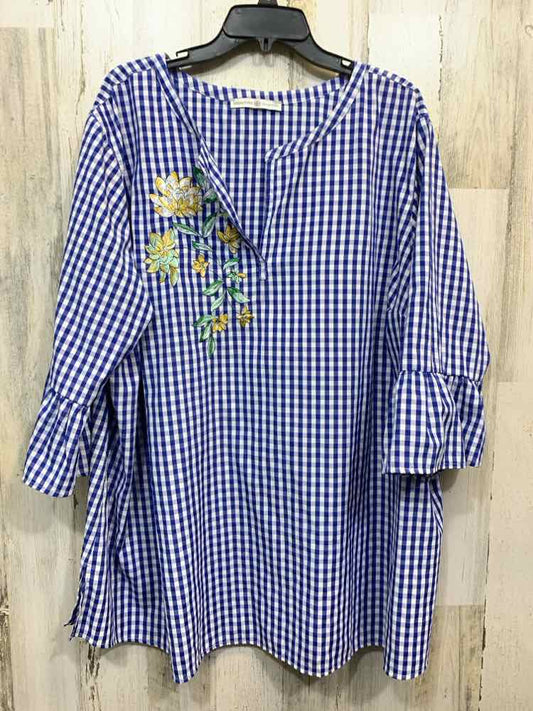 PRE-OWNED SIGNATURE COLLECTION PLUS SIZES Size 3X BLUE/WHITE/YELLOW/GREEN Blouse