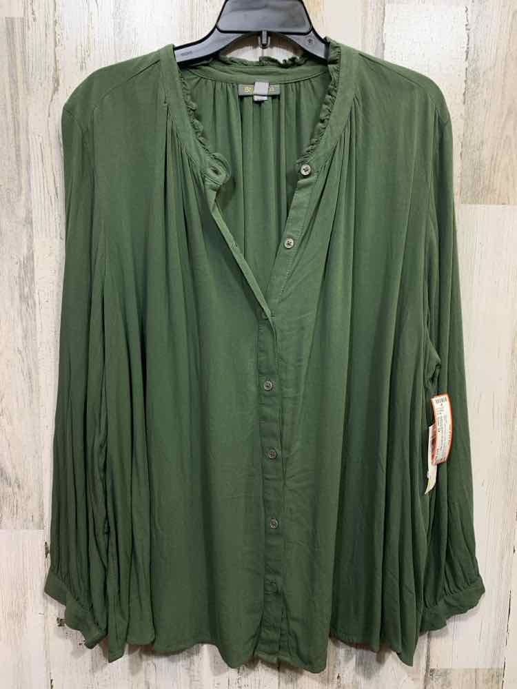 NWT STYLE & CO Tops Size 3X Green Solid LONG SLEEVE Blouse
