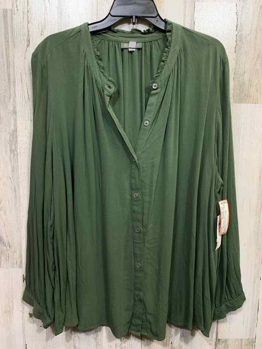 NWT STYLE & CO Tops Size 3X Green Solid LONG SLEEVE Blouse