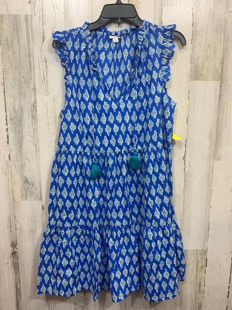 PRE-OWNED J CREW Dresses and Skirts Size L WHT/BLUE Floral FLUTTER Dress