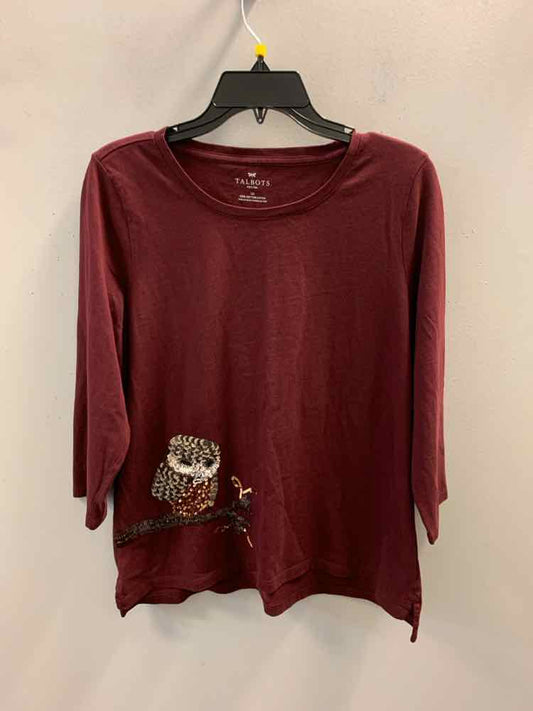 TALBOTS Tops Size LP WINE 3/4 LENGTH TOP