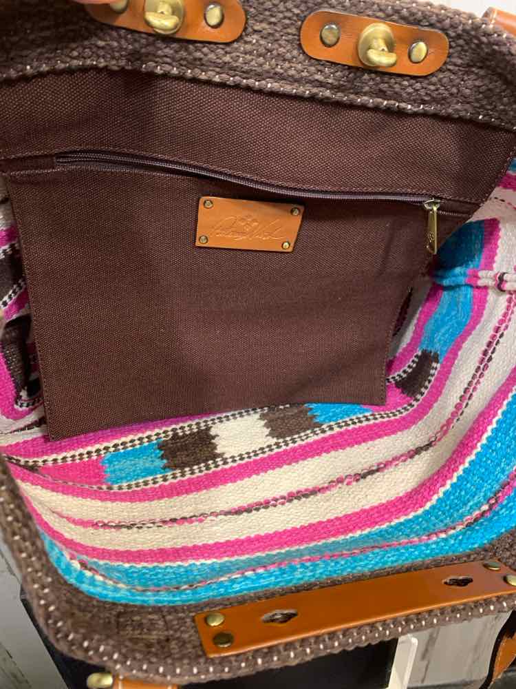 NWT PATRICIA NASH AQUA/HOT PINK/BROWN/WHITE Handbag