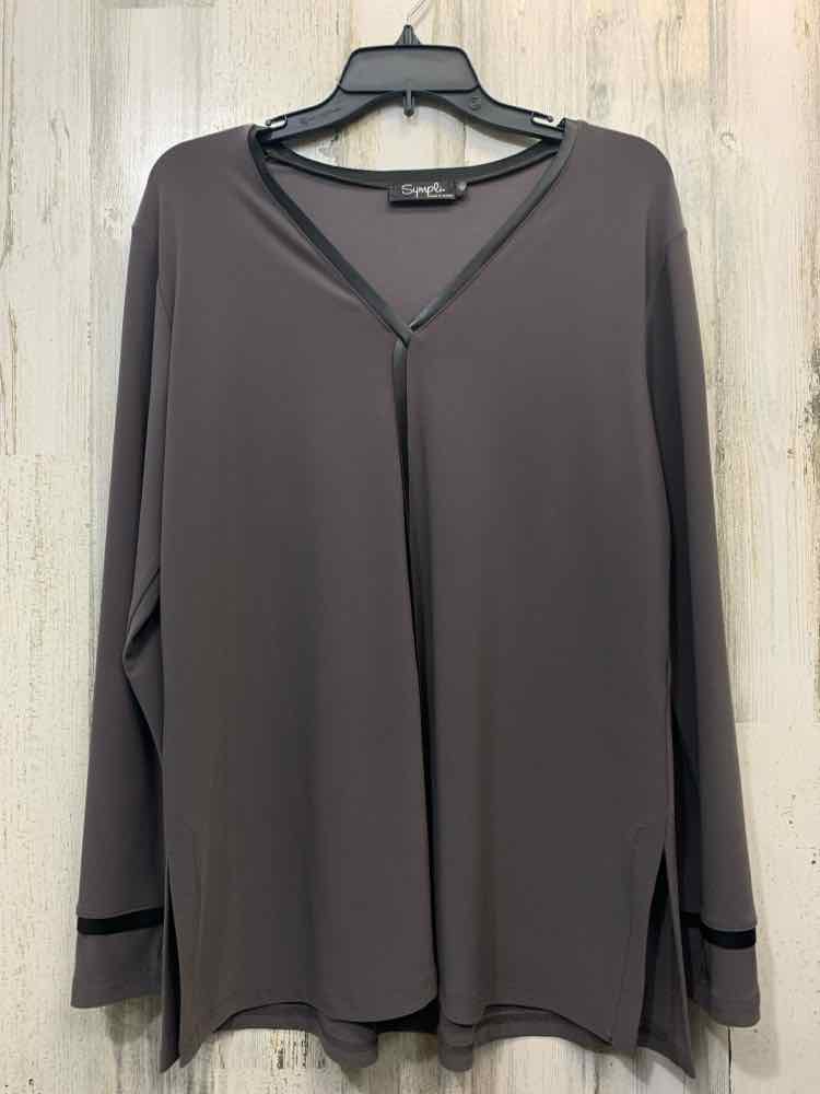 SYMPLI Tops Size 16 Purple ELASTIC Solid 3/4 LENGTH SHORT SLIT SIDE