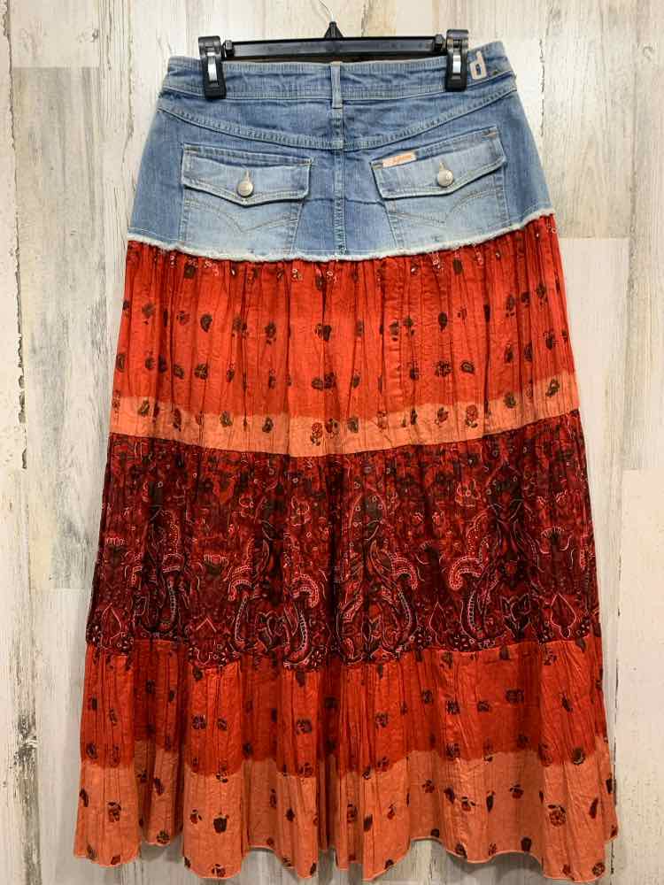 NWT D JEANS 10 BOTTOMS DENIM/RED/BRWN Paisley Maxi