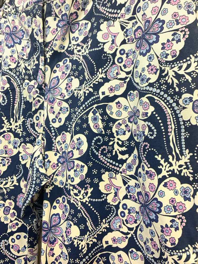 PRE-OWNED Size 12P TALBOTS BOTTOMS FLAT FRONT WHT/NVY/PRPL FLORAL CAPRI