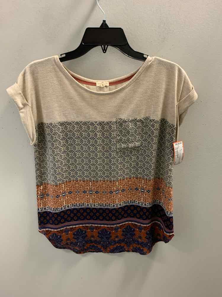 MASON & BELLE Tops Size S BGE/NVY/BRK ORG CAP SLEEVE TOP