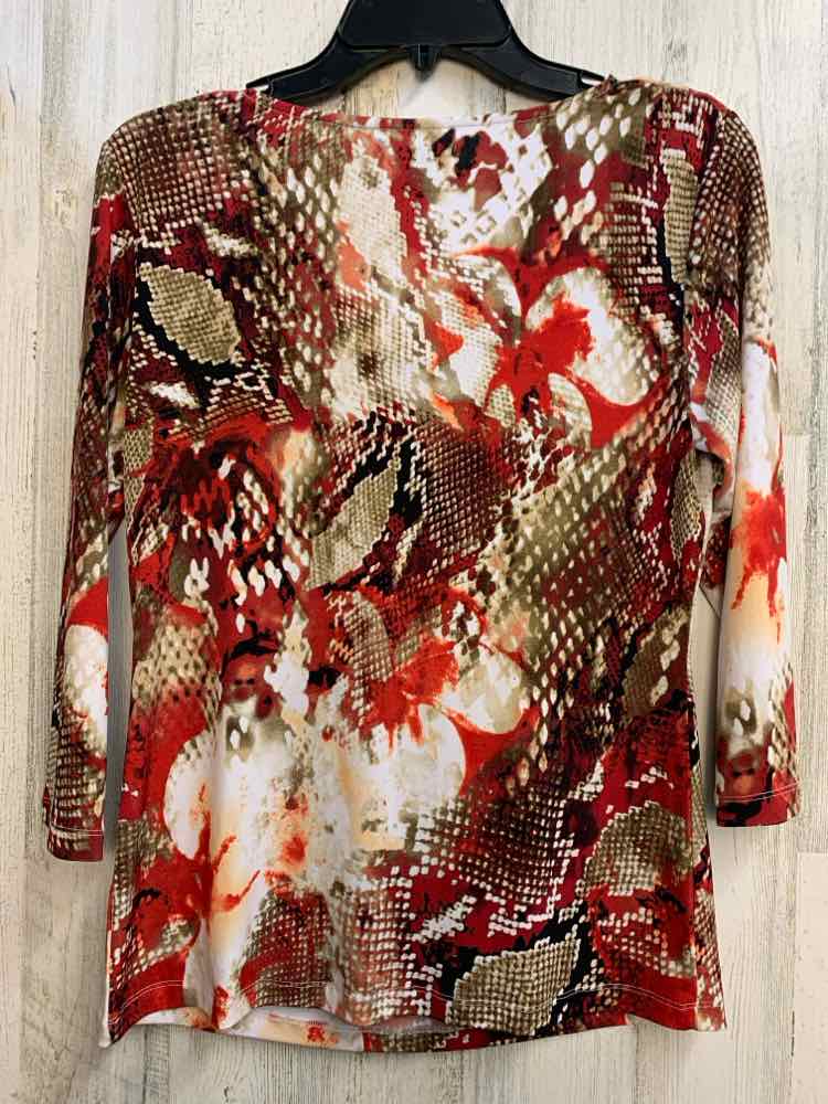 PRE-OWNED PECK&PECK Tops Size S RED/TAN SNAKE PRINT LONG SLEEVES TOP/SCOOP NECK