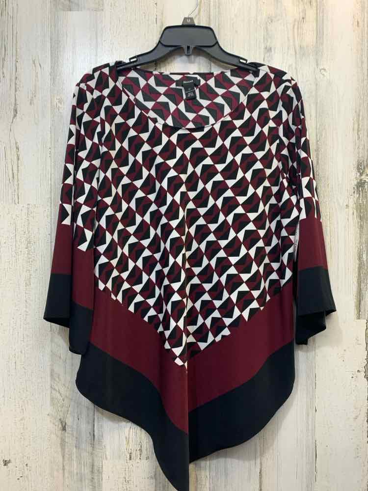 PRE-OWNED ALFANI Tops Size 12 WINE/BLACK/WHITE TRIANGLES LONG SLEEVES TOP/WINE/