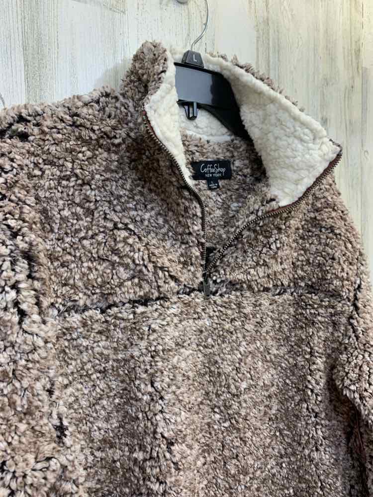 NWT COFFEE SHOP JACKETS / COATS Size L BROWN/WHT Fleece JACKET Jacket/BROW