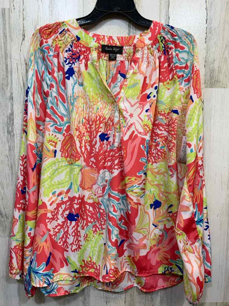 PRE-OWNED CHARLIE PAIGE Tops Size XL CORAL/BLUE/LIME/WHITE/YELLOW BEACH Blouse/B
