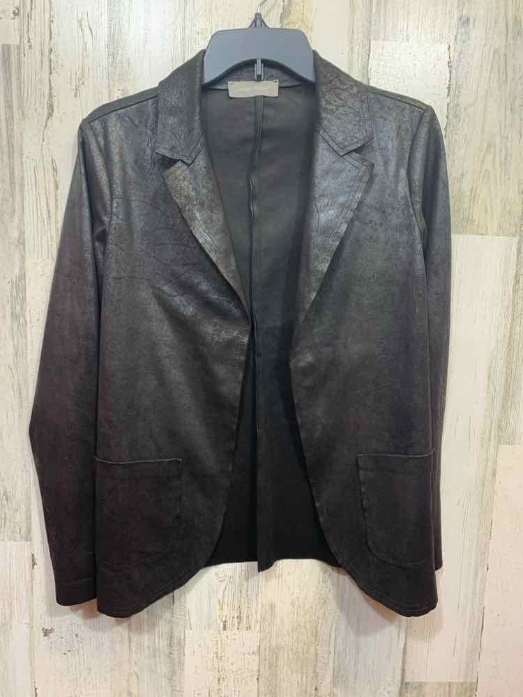 PRE-OWNED CAMPO DE FORE Tops Size L Black Suede BLAZER Blazer/OPEN FRONT BLAZER
