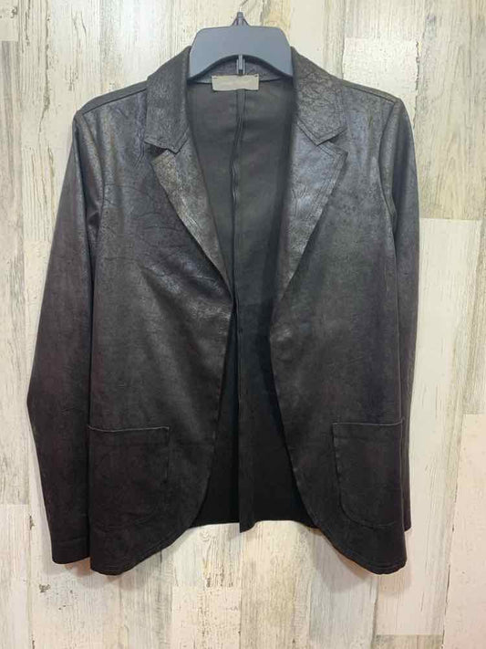 PRE-OWNED CAMPO DE FORE Tops Size L Black Suede BLAZER Blazer/OPEN FRONT BLAZER