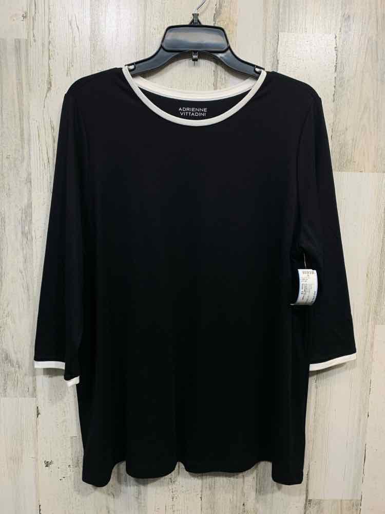 PRE-OWNED ADRIENNE VITTADINI Size 1X Tops Black WHITE Solid 3/4 SLEEVE Blouse