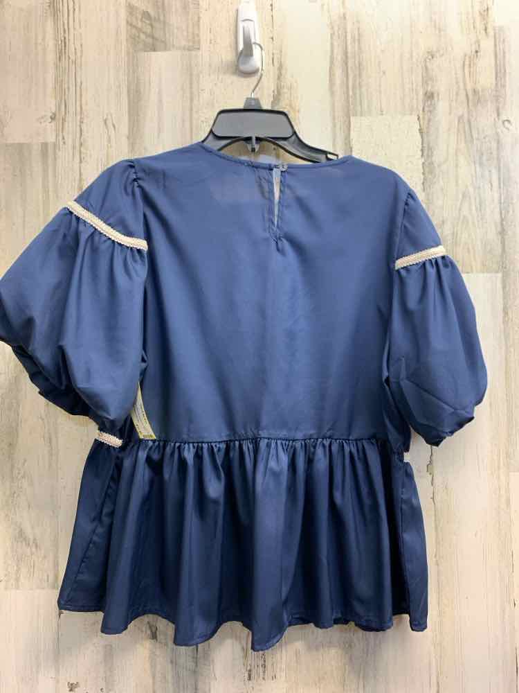 NWT SHE + SKY Tops Size L NAVY BLUE/WHITE BELL SLEEVES Blouse