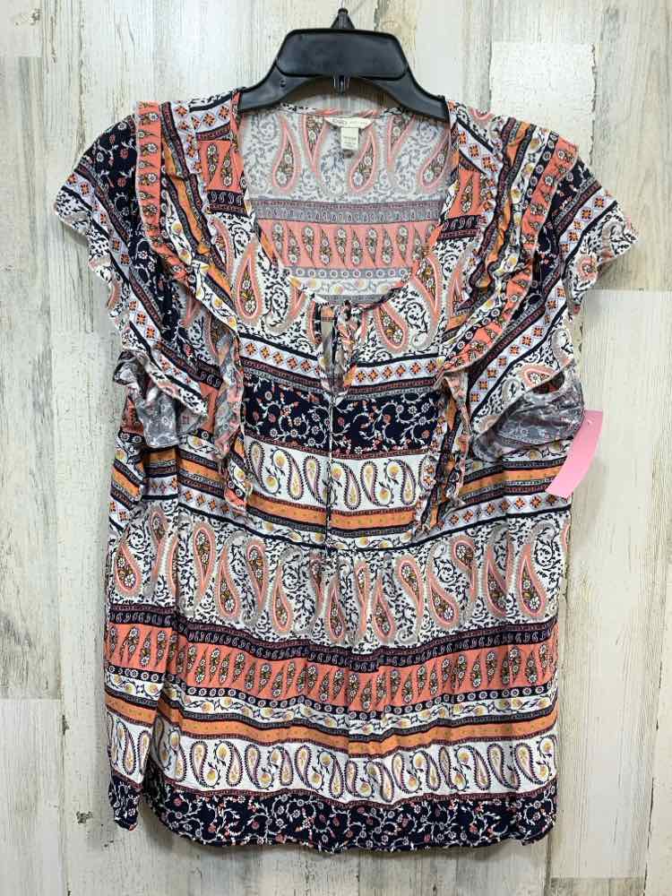 PRE-OWNED CATO PLUS SIZES Size 18/20 BLK/WHT/ORNG Paisley RUFFLE SLEEVE Blouse