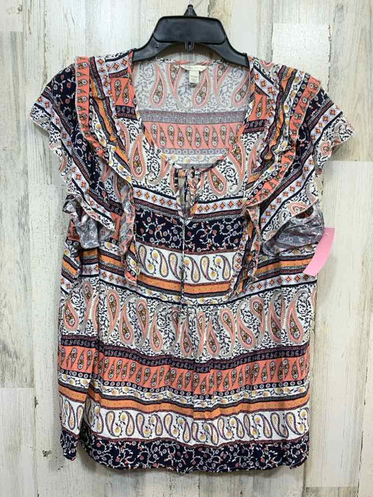 PRE-OWNED CATO PLUS SIZES Size 18/20 BLK/WHT/ORNG Paisley RUFFLE SLEEVE Blouse