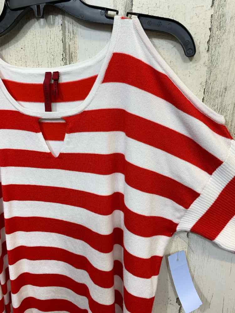 PRE-OWNED LOVE SCARLETT Size L Tops WHT/RED Stripe COLD SHOULDERS Shirt