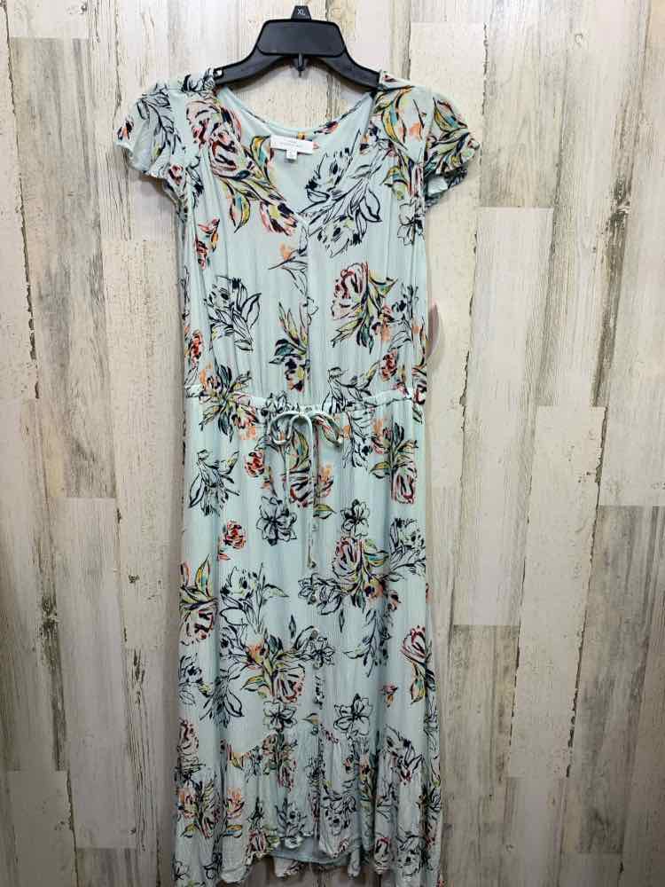 PRE-OWNED NEW DIRECTIONS Dresses Size L MINT GREEN Floral V NEC Dress
