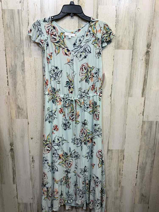 PRE-OWNED NEW DIRECTIONS Dresses Size L MINT GREEN Floral V NEC Dress