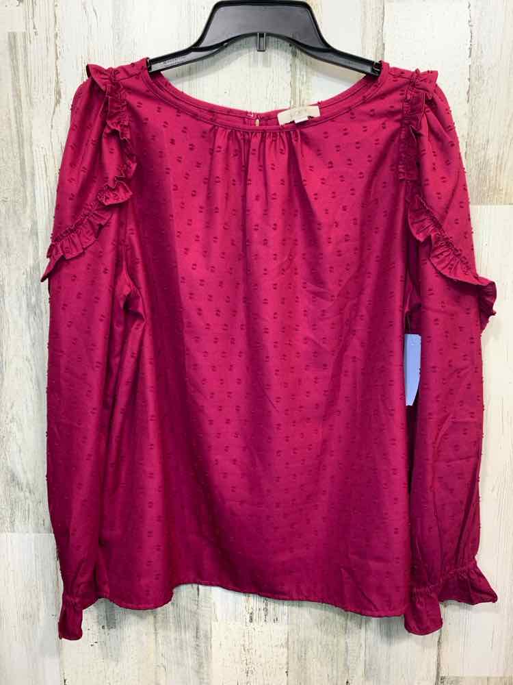 PRE-OWNED LOFT Size L Tops WINE SWISS DOT LONG SLEEVE Blouse