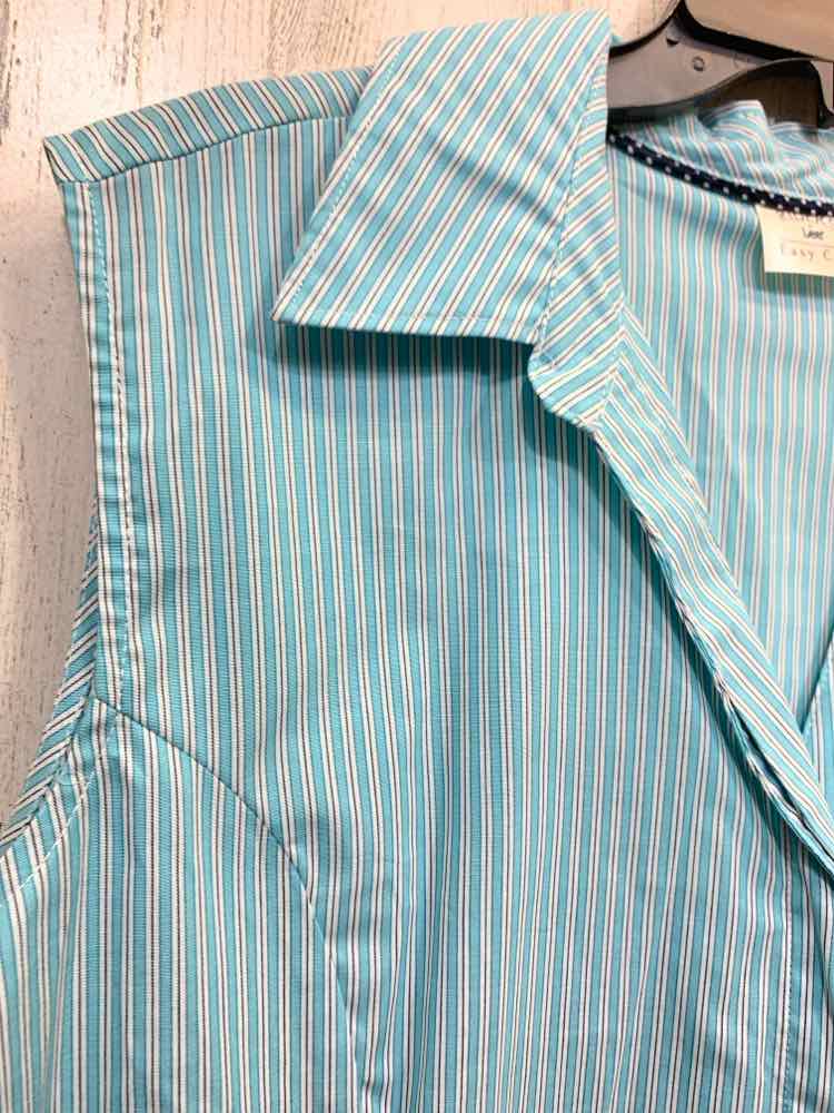 PRE-OWNED LEE Tops Size XXL AQUA/WHT VERTICAL STRIPES SLEEVELESS Shirt/AQUA/WHIT
