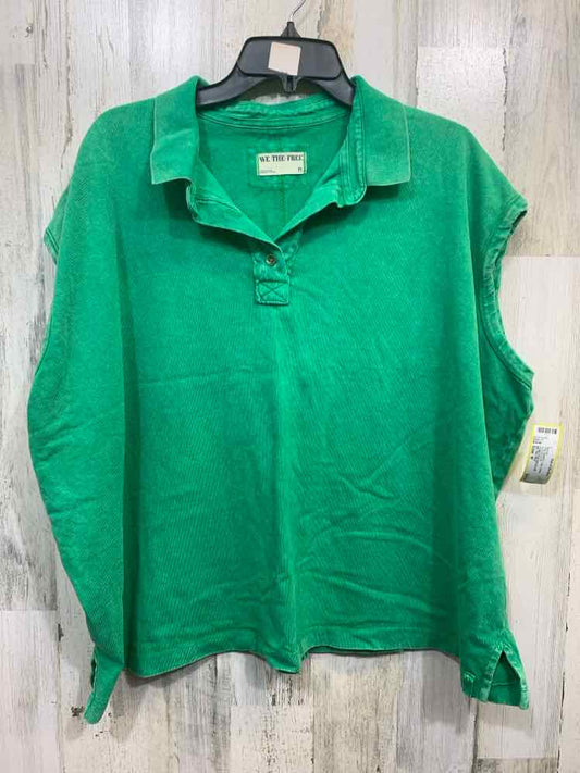PRE-OWNED WE THE FREE Tops Size M Green SLEEVELESS/ 1/2 BUTTON COLLAR Blouse