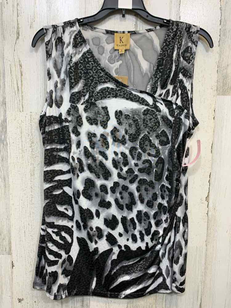 NWT KASPER Tops Size L BLACK/GRAY/WHITE CHEETAH TANK TOP Blouse/CHEETAH PATTERN