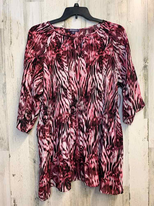 ROAMAN'S PLUS SIZES Size 22W BURG/WHT SHEER ZEBRA 3/4 LENGTH TOP