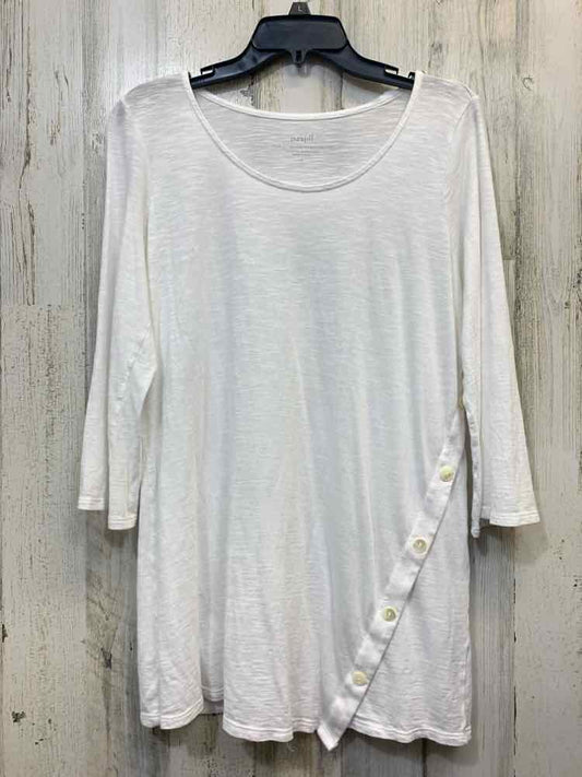 PRE-OWNED J JILL Tops Size M White Solid LONG SLEEVES TOP/WHITE LONG SLEEVE TOP.