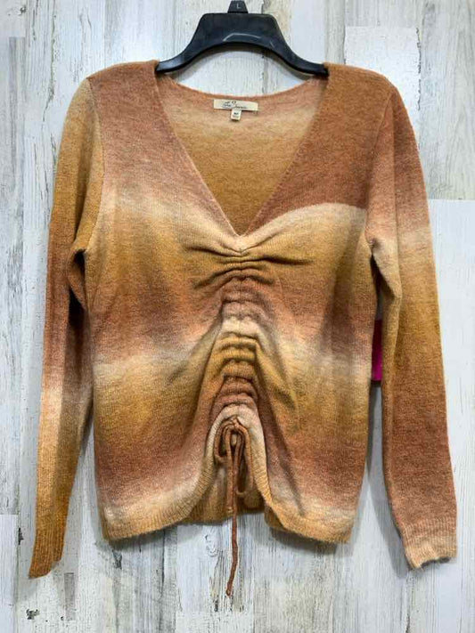 PRE-OWNED LES SEREIN Size MP Tops BRN/BGE LONG SLEEVE OMBRE RUCHED V NEC SWEATER