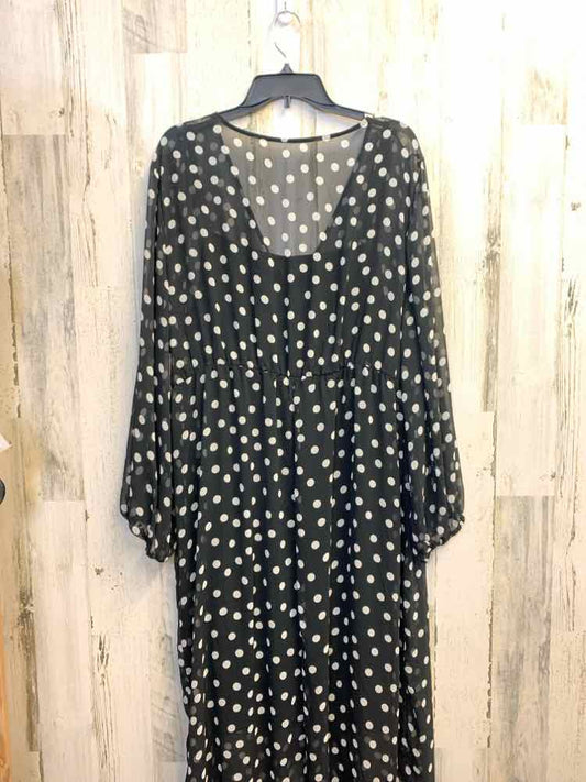 NWT AVA & VIV PLUS SIZES Size 2X BLK/WHT SHEER Polka Dot LONG SLEEVES Dress