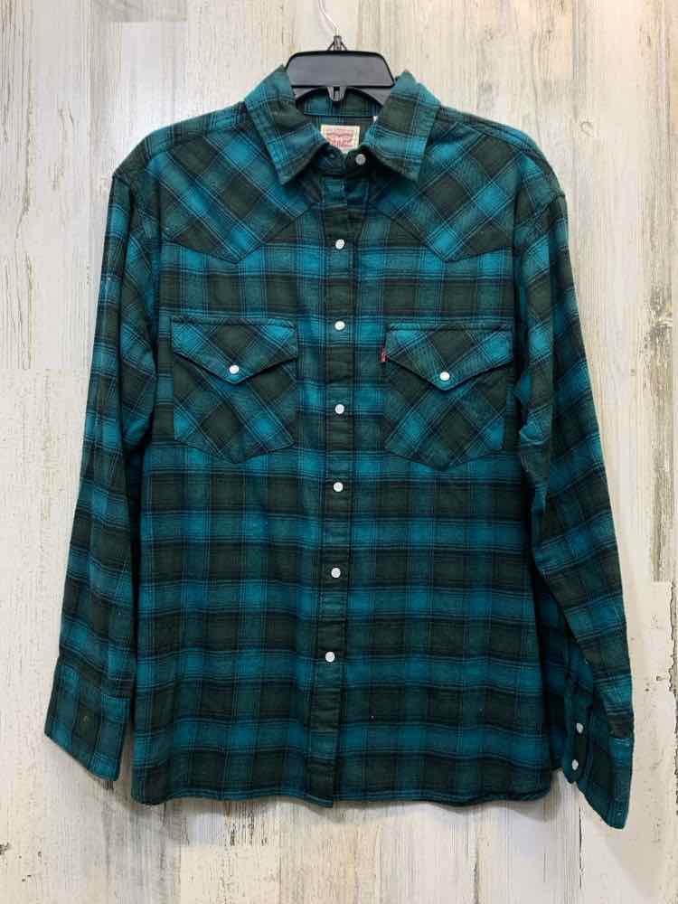 NWT Levi Strauss & Co Tops Size M TEAL/GRN Flannel Plaid LONG SLEEVES Shirt