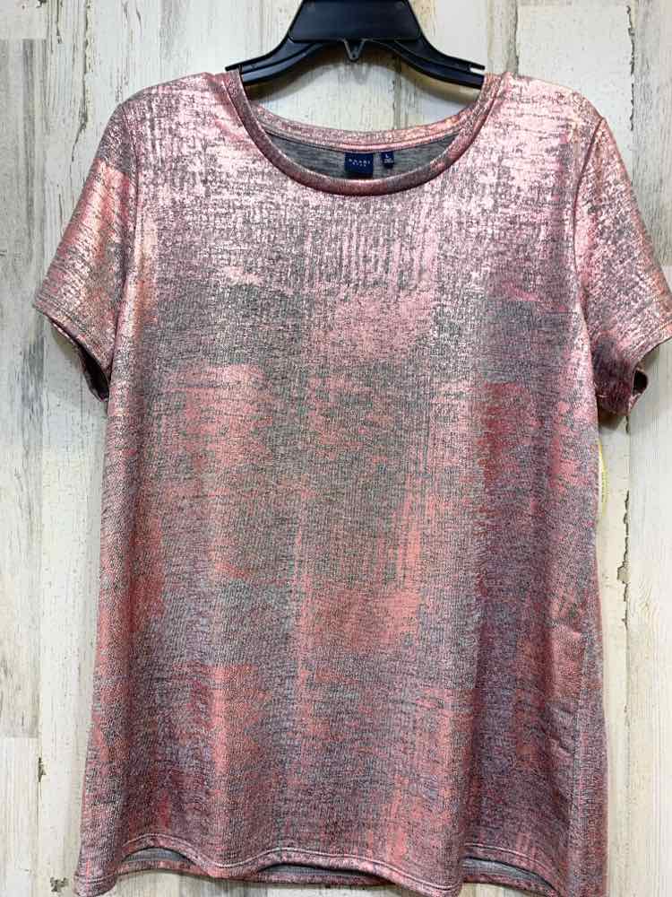 PRE-OWNED KAARI Tops Size L METALLIC PINK SPACE DYE SHORT SLEEVES Blouse