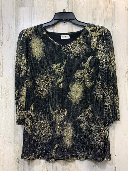 SAPPHIRE Tops Size M BLK/GOLD Floral 3/4 LENGTH TOP
