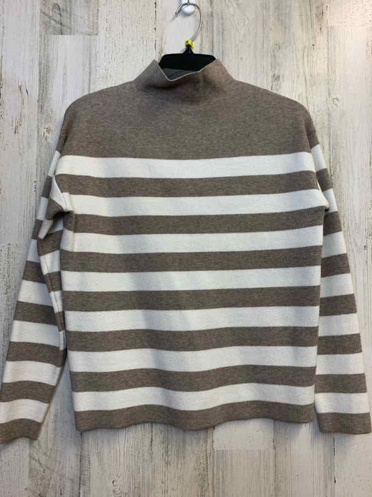 NICOLE MILLER Tops Size XS TAUPE/WHITE Stripe TURTLENECK Sweater