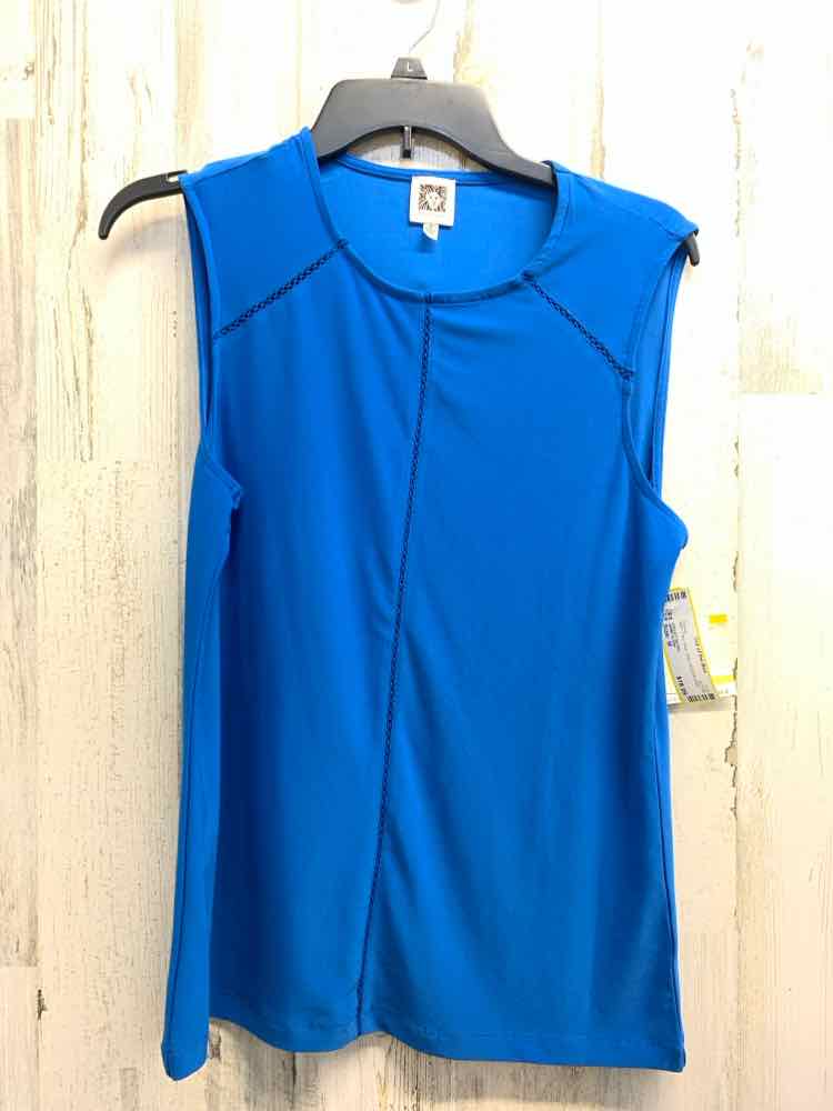 NWT ANNE KLEIN Tops Size M Blue Solid SLEEVELESS Blouse/EYELET DETAIL