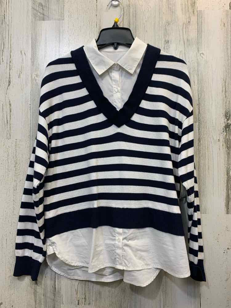 PRE-OWNED ELLA RAFAELLA Tops Size LP NAVY/WHITE STRIPES LONG SLEEVES TOP/LONG SL