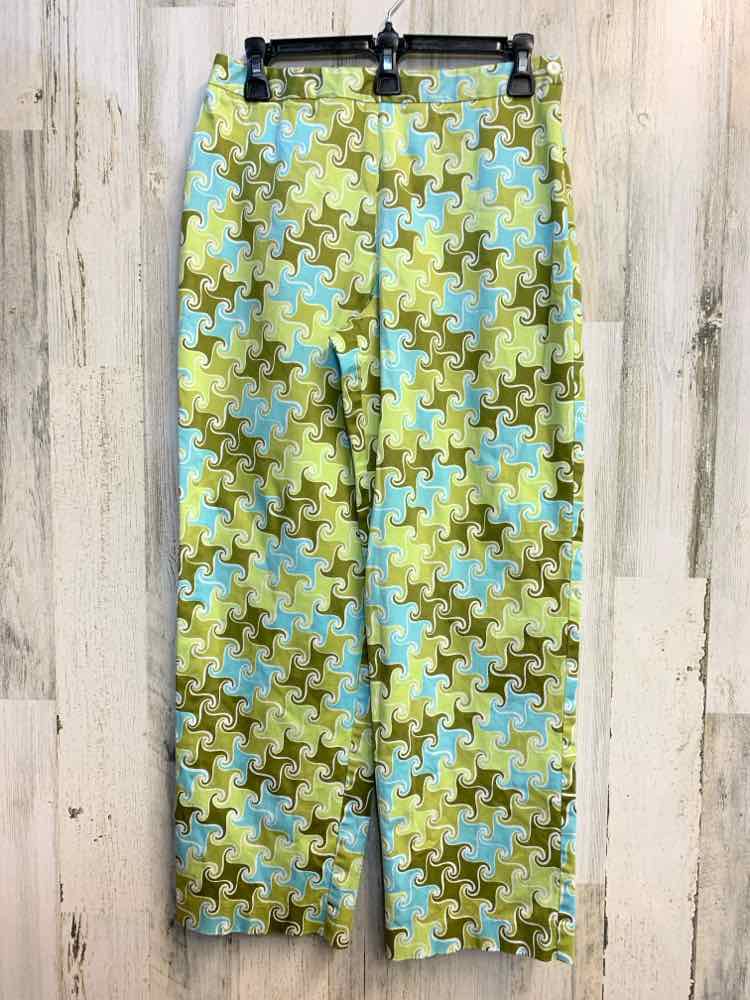 Size 8 TALBOTS BOTTOMS OLIVE/AQUA SCROLL STRAIGHT Pants