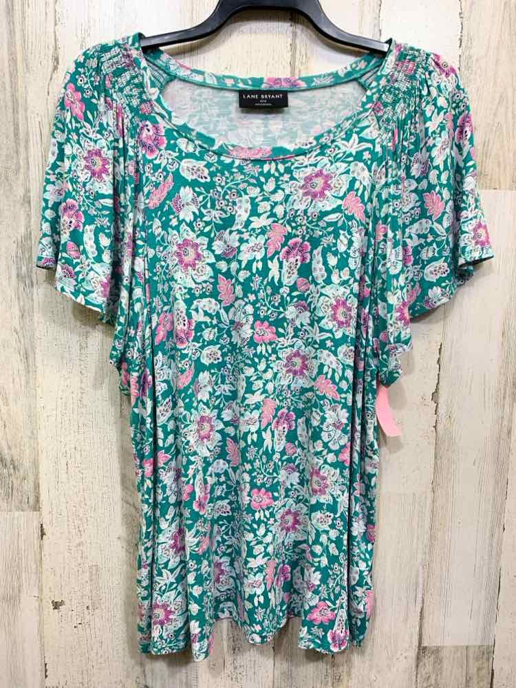 PRE-OWNED LANE BRYANT Tops Size 18/20 TEAL/WHITE/LAVENDER Floral Shirt/FLORAL SH