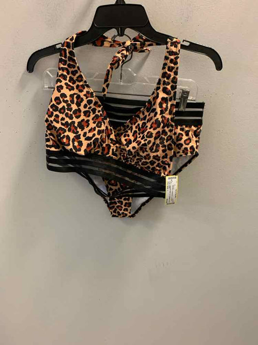 SHEIN Swimwear Size L TAN/BRN/BLK LEOPARD Swimsuit