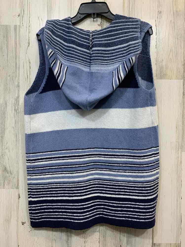 PRE-OWNED SOUTHERN LADY Tops Size PM NVY/BLU/WHT Stripe SLEEVELESS W/HOOD Vest