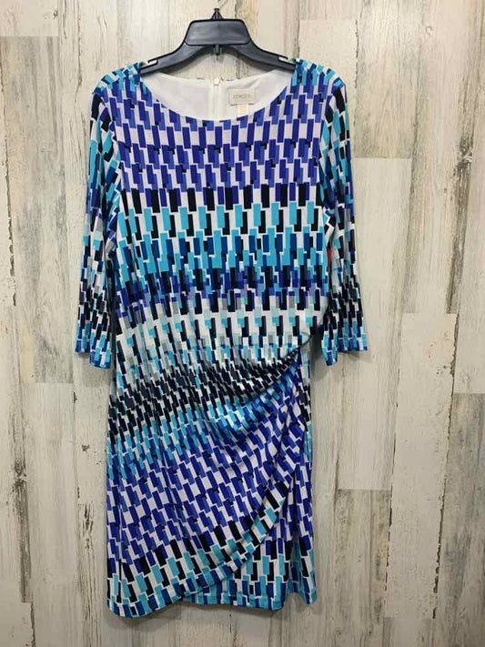 PRE-OWNED CHICO'S Dresses and Skirts Size L BLU/WHT/BLK ABSTRACT Dress