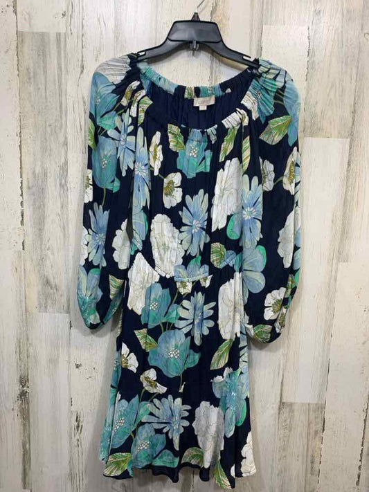 PRE-OWNED LOFT Dresses and Skirts Size L DARK BLUE Floral 3/4 SLEEVE Dress/GYPSY