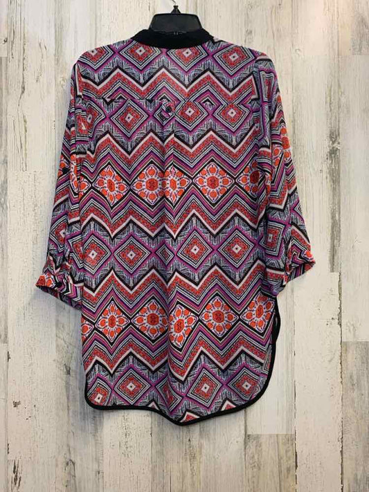 MY MICHELLE Tops Size M PUR/RED/BLK SHEER DIAMOND 3/4 LENGTH TOP