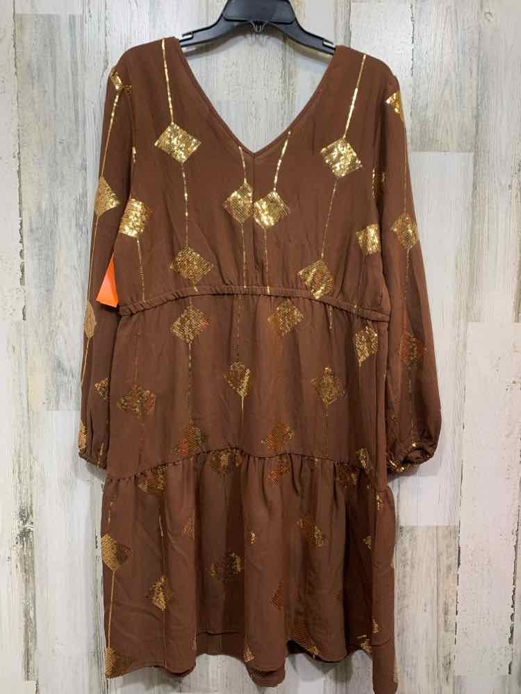 PRE-OWNED NINA LEONARD/SEQUIN ACCENT PATTERN 3/4 SLEEVE DRAWSTRING WAIST MIDI