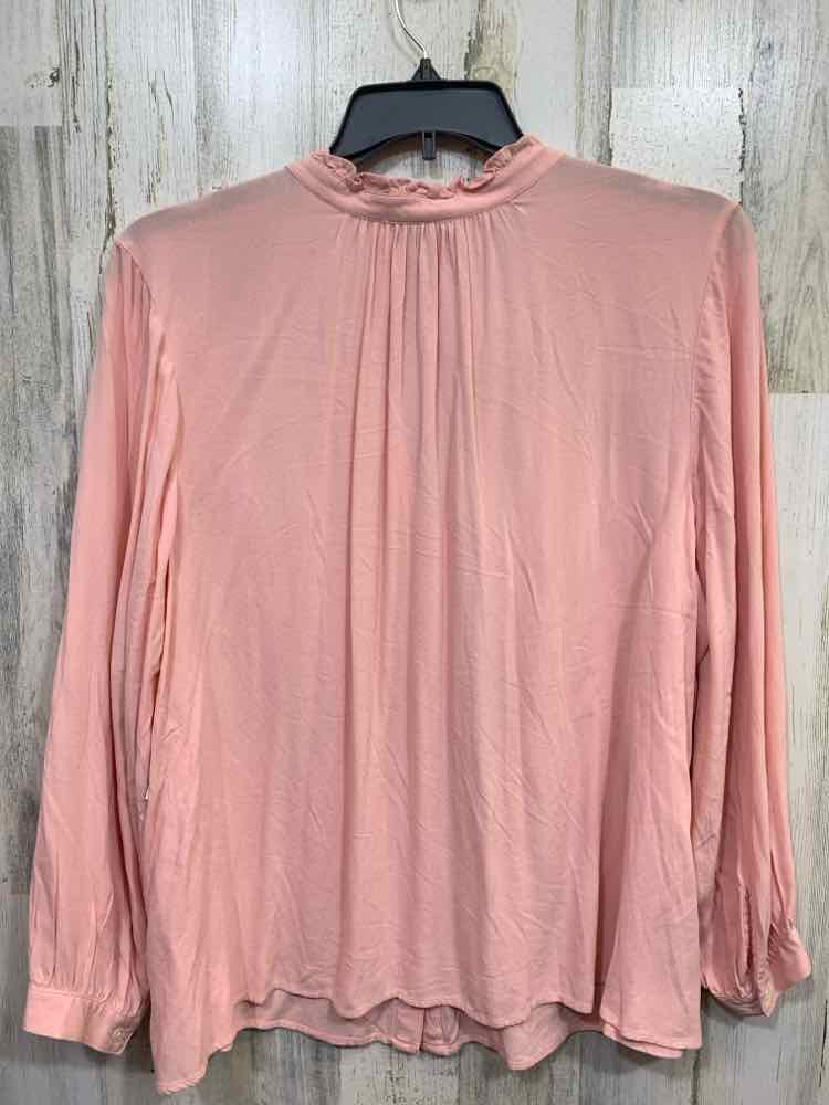 NWT STYLE & CO Size 3X PLUS SIZE Pink BUTTON UP LONG SLEEVES RUFFLED NECK BLOUSE