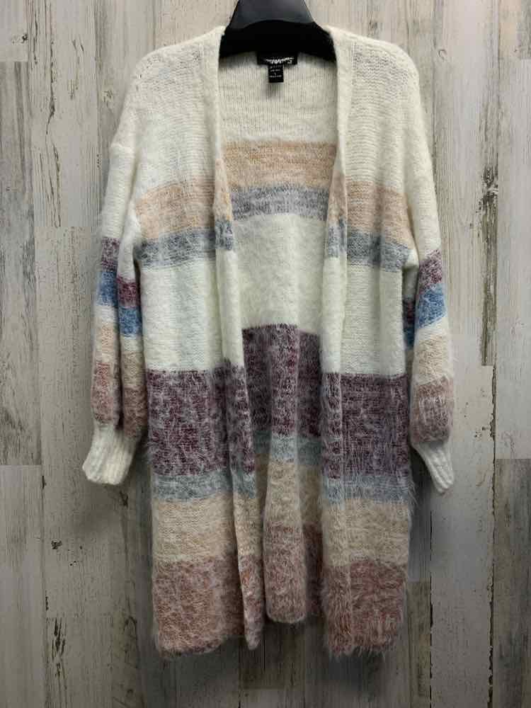 PRE-OWNED OLIVER Tops Size L WHITE/BEIGE/BLUE/WINE STRIPES CARDIGAN Cardigan/OPE