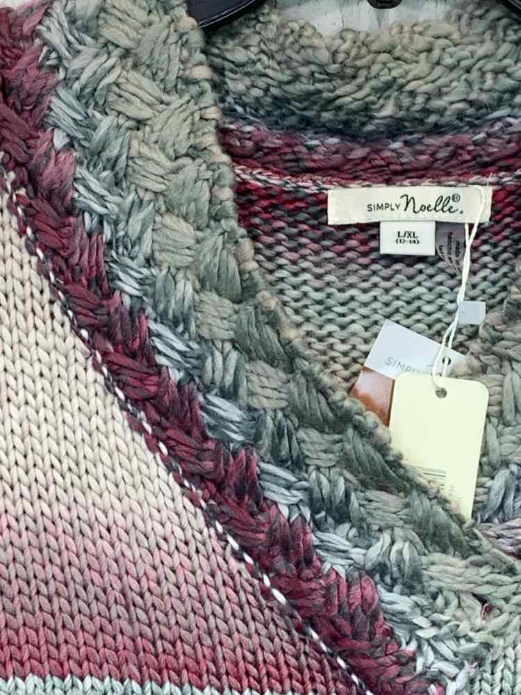 NWT SIMPLY NOELLE Size L/XL Tops GRN/RED KNIT MULTI-COLOR LONGSLEEVE SWEATER