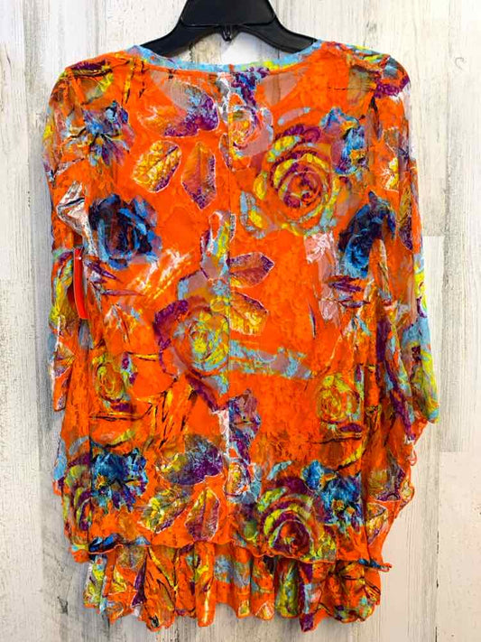PRE-OWNED MULTIPLES Tops Size PM ORNG/MULTI-COLOR Floral LONG SLEEVES TOP