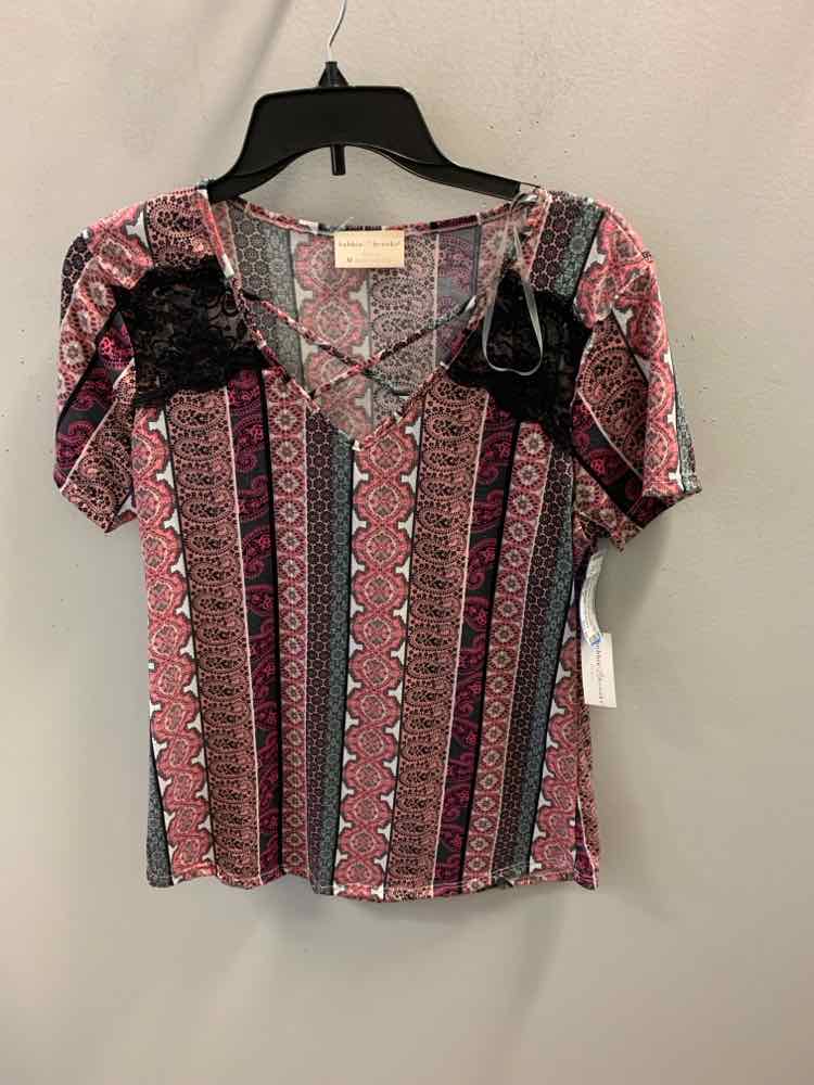 BOBBIE BROOKS Tops Size M BLK/ROSE SHORT SLEEVES TOP